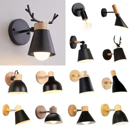 Wall Lamps Nordic Bedside Lamp Light Wooden Sconce For Bedroom Living Room Home Lighting E27 Macaroon Steering Head