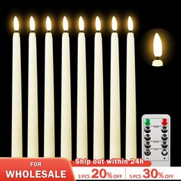 LED Flameless Flickering Taper Candles 3D Wick Lamp with Remote Control Tea Lights Wedding Home Decor Battery Operated 240412