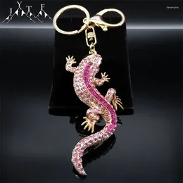 Keychains Pink Hip Hop Full Crystal Lizard Gecko Key Chains Alloy Rhinestone Fashion Animal Charms Ring Bag Car Accessories Jewellery