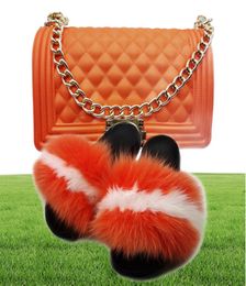 Wholesale chain crossbody women raccoon slippers set bag handbag Colourful purses slides jelly purse with sandals to match9388550