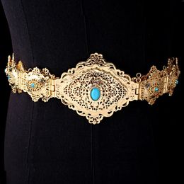 Classic Moroccan Caftan Dress Waist Belt Gold Plated with Rhinestone Middle East Muslim Wedding Belts Ethnic Birdal Chain Belts 240408