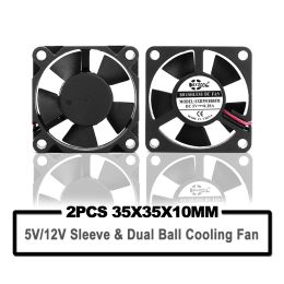 Cooling 2PCS SXDOOL 5V 12V 35mm 35x35x10mm 3510 Dual Ball Bearing Cooling Fan 2PIN Cooler PC Computer Laptop Cooling Cooler