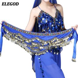 Ladies Sexy Belly Dance Hip Scarf Shiny Gold Coins Dance Belt Hipskirt Accessories Indian Dance Costumes Belt Wrap Skirt Scarf