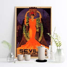 Sevilla Fiestas Primaverales 1935 Seville Spring Fair Spanish Woman Spain Travel Vintage Poster Canvas Painting Wall Home Decor
