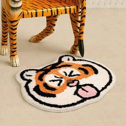 Carpets Chinese Year Of The Tiger Cartoon Cute Bathroom Absorbent Mat Toilet Doormat Plush Carpet Entrance Non Slip Rug Home Decor