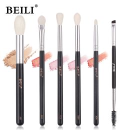 Shadow BEILI Professional Makeup Brushes 6Pcs Black Natural Goat Hair Make Up Brush Kit Eyeshadow Blending Eyebrow Eyelash Makeup Tool