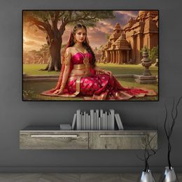 India Divine Feminine Woman Portrait poster Prints canvas painting morden wall art picture Bedroom Living Room Home Decoration