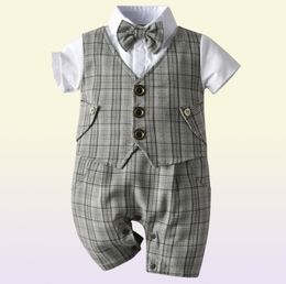 Children039s suit Baby Boy Christening Birthday Outfit Kids Plaid Suits Newborn Gentleman Wedding Bowtie Formal Clothes Infant 4462620