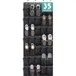 Storage Boxes 35 Grids Hanging Shoe Organiser Transparent Mesh Shoes Bag Over The Door Rack Durable Hight Quality