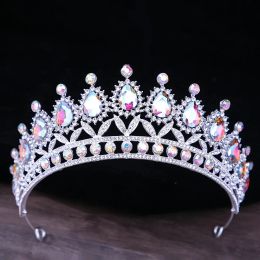 Baroque Blue Green Pink Opal Tiara Crowns Hair Jewellery Rhinestone Diadem Birthday Party Wedding Crystal Bridal Crown Accessories