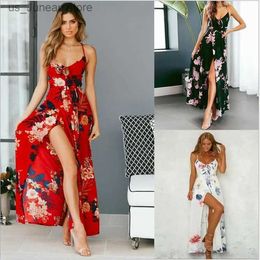 Basic Casual Dresses Red Backless Floral Maxi Dress 2023Summer Women Sexy Party Spaghetti Strap Sundress Boho Beach High Weist Chiffon Dress Vestidos T240412