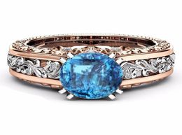 Rose Gold Colour Engagement Wedding Ring for Women RedPinkBlue Zircon Finger Ring Fashion Women Jewellery bague femme Size 5114110907
