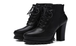 Fashion Women Gothic Boots Lace Up Ankle Boots Platform Punk Shoes Ultra Very High Heel Bootie Block Chunky Heel size 34393872338