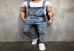 2019 Fashion Mens Ripped Jeans Rompers Casual with belt Jumpsuits Hole Denim Bib Overalls Bike Jean 5378002