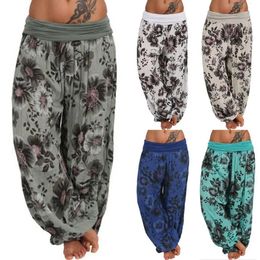 Harajuku Summer Loose Casual Pants Women Bohemia Flower Print Harem High Waist Oversize Wide Leg Trousers Beach 240402