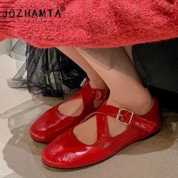JOZHAMTA Size 34-42 Women Casual Flats Loafers Soft Real Leather Low Heel Shoes 2024 Spring Ballet Comfy Office Lady Daily Dress 240329
