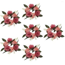 Decorative Flowers 6 Pieces Column Artificial Candlestick Garland Mother Mini Taper Flower Centerpieces Silk