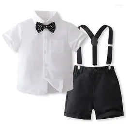 Clothing Sets Summer Baby Boys Formal Clothes Gentleman Suit Short Sleeve Bowtie Shirt Tops Suspenders Shorts 2Pcs Set Children