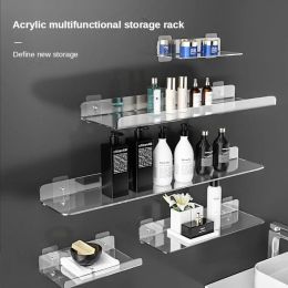 Transparent Acrylic Shelves Wall-mounted Partitions Without Holes Kitchen Bathroom Accessories Displa Storage Rack Holders