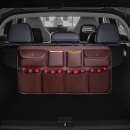 Car Styling Car Trunk Organiser Auto Stowing Tidying PU Leather Car Rear Seat Back Storage Bag Multi Hanging Nets Pocket