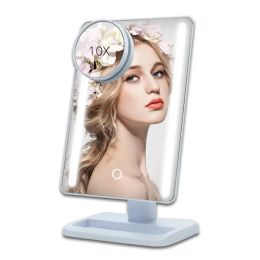 LED Makeup Mirror Illuminated Cosmetic Table Mirror With Light for Make Up Adjustable Light 24 10X Magnifying Round Mirror