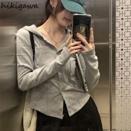 Dresses 2023 Shirts for Women Y2k Clothing Fashion Hooded Woman Slim Tshirts Tunic Long Sleeve Cardigan Tops Mujer Korean Casual Tshirt