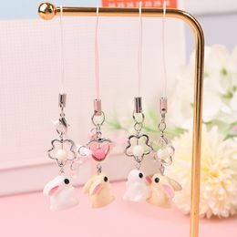 Lovely Rabbit Pendant Phone Lanyard Bowknot Bunny Mobile Phone Chain Girls Kawaii Cellphone Strap Keychain Accessories