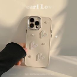 3D Cute Pearl Heart Phone Case for IPhone 13 Pro Max Case IPhone11 14 11 15 12 Pro Max XR X XS 7 8 Plus SE2020 Shockproof Cover