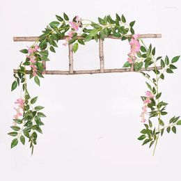 Decorative Flowers Wisteria Flower Artificial Rattan Winding Wall Hanging Plastic Vine String Wedding Restaurant Home Decor