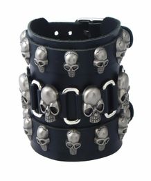 Trendy Punk Rock Bracelets Colour black PRB001 Leather Woven Accessory Male Fashion Alloy Skull Rivets Beaded Hip Hop Charm Jewe7582727