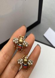 Vintage Bees Earrings Studs Fashion Bee Pearl Earring Luxury Brand Jewellery for Lady Women Party Wedding Lovers Engagement Gift8475778