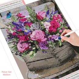 HUACAN 5d Diy Diamond Painting Flower Chair Cross Stitch Unique Gift Embroidery Sale Rose Peony Floral Mosaic Home Decoration