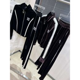 Women's Suits & Blazers the Mm23 Autumn Winter Style Is Embroidered Letters for Casual Sportswear, Velvet Jacket, Straight Tube Casual Pants Set