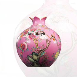 Vases JingdezhenCeramic Vase HandDrawnFlowers And Birds Pattern PomegranateBottle Chinese Style Ornament Decoration Office Living Room