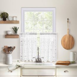 1pcs/2pcs Rod Pocket Embroidered Lace Kitchen Curtain Suitable For Decorating Coffee Shop, Living Room, Bedroom