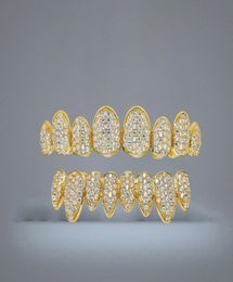 Hip Hop Jewelry Hipsters Diamond Dientes Grillz Teeth Iced Out CZ Mouth Teeth Grillz Caps Top Bottom Grill Set Men Women Irregular9588713