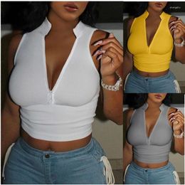 Women's Tanks 2024 Summer Fashion Solid Color Small High-neck Zipper Sweater Sexy Low-cut Halter Vest