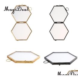 Frames And Mouldings 2Pcs Vintage Hexagon Metal Glass Picture Po Frame Hanging Blackcopper4380498 Drop Delivery Home Garden Arts Craf Dhza8