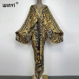 Sexy beach kaftan caftan feel silk rayon fashion print WINYI Maxi womens robes long sukienka V-neck Bohemian dress 240411