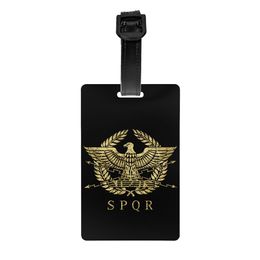 Retro Roman Empire Emblem Luggage Tag Coat of Arms Gladiator Imperial Golden Eagle Cover ID Label for Travel Bag Suitcase