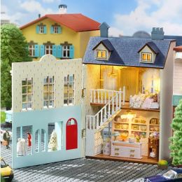 Wooden DIY Miniature Building Kit Doll Houses With Furniture Dessert Shop Casa Dollhouse Handmade Toys For Girls Xmas Gift