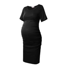 Maternity Dresses Maternity Dresses Summer Bodycon Short Sleeve Side Ruched Pregnany Baby Shower Dress Pregnancy Clothes 240412