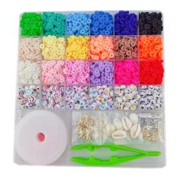 4170Pcs Bead Accessories Kit DIY Polymer Clay Beads Set 6MM Rainbow Colour Flat Chip Beads Boho Bracelet Necklce Making Letter