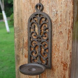 2 Pieces Candle Holders Cast Iron Vintage Brown Wall Mount Candle Holder Candlestick Home Wedding Hanging Metal Decoration Tealigh220o