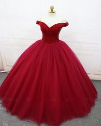 Sparkling Quinceanera Dresses Ball Gown Dark Red Evening Dress Laceup Back Pleats Tulle Sweep Train quinceanera dresses6500398