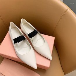 Dress Shoes Casual Designer Sexy Lady Women White Leather Effect Bow Pointy Toe Maryjane Flat Comfortable Prom Evening