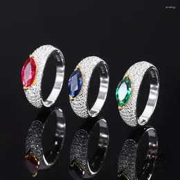 Cluster Rings 925 Sterling Silver Horse Eye Shape Ruby Sapphire Emerald Cubic Zirconia Wedding Band Promise Anniversary Ring