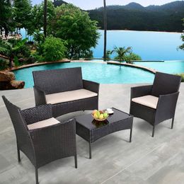 Homall 4 Pieces Patio Rattan Chair Wicker Set,Outdoor Indoor Use Backyard Porch Garden Poolside Balcony Furniture (Black and Bei