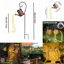 New Solar LED Watering Kettle Hanging Waterfall Lamp Waterproof Outdoor Garden Decor Yard Porch Lawn Backyard Landscape Light