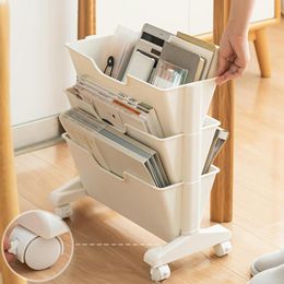 Mobile Bookshelf with Wheels Movable 3 Layers Book Shelf with Universal Wheel Space Saving Bookcase Storage Shelves Organizer